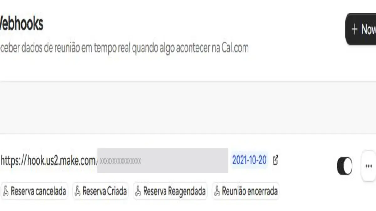 Cal.com webhook settings with four event triggers selected