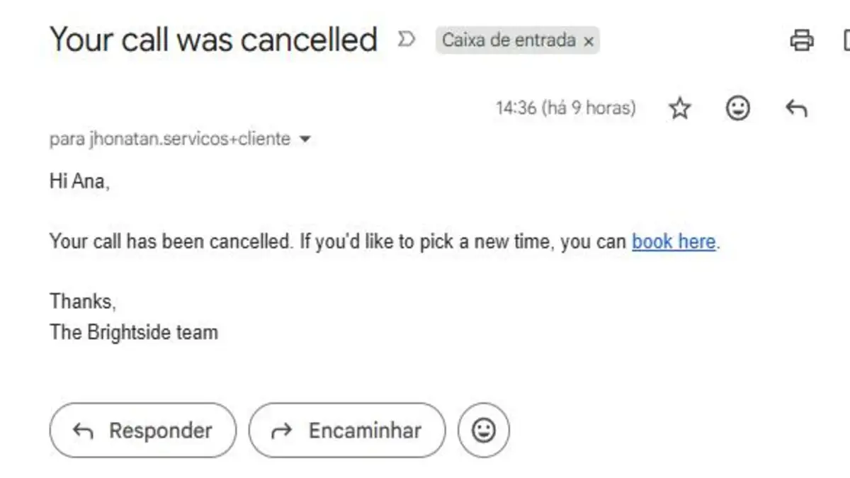 Cancellation email with a link to book a new time