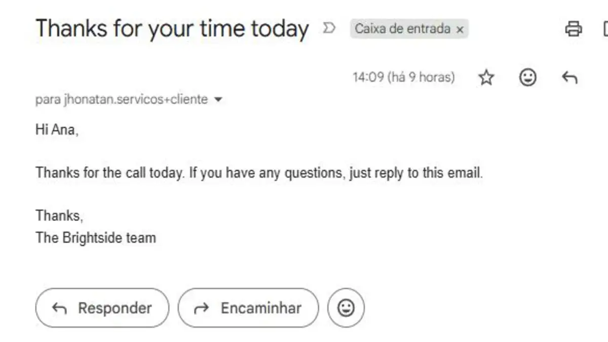 Follow-up email sent after the Cal Video meeting ended: thanks for your time today