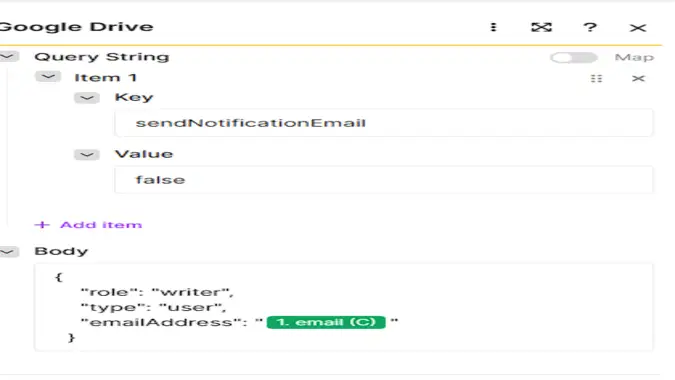 Make Gmail Send an Email module with a welcome message using the client's name, service and folder link