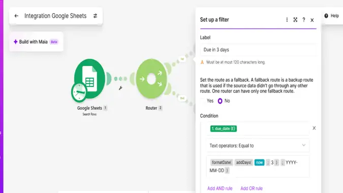 Make filter labeled Overdue with two OR condition groups for late invoices