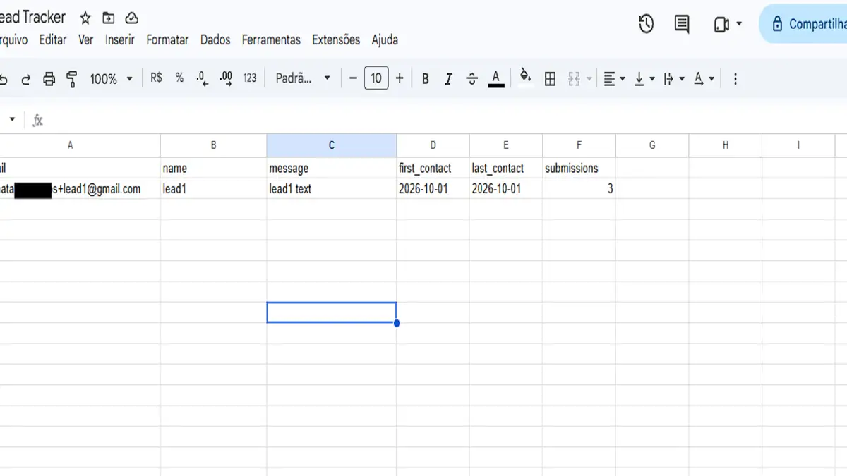 Lead Tracker sheet still showing a single row for the lead, now with 3 submissions